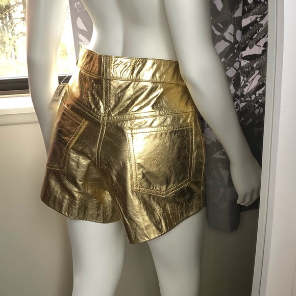 Gold Leather Shorts Vintage Metallic Gold Studs Leather Obsession SZ 7/8 or 9/10 - Picture 3 of 3